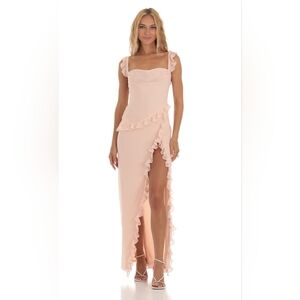 Lucy In The Sky Chiffon Ruffle Dress in Peach